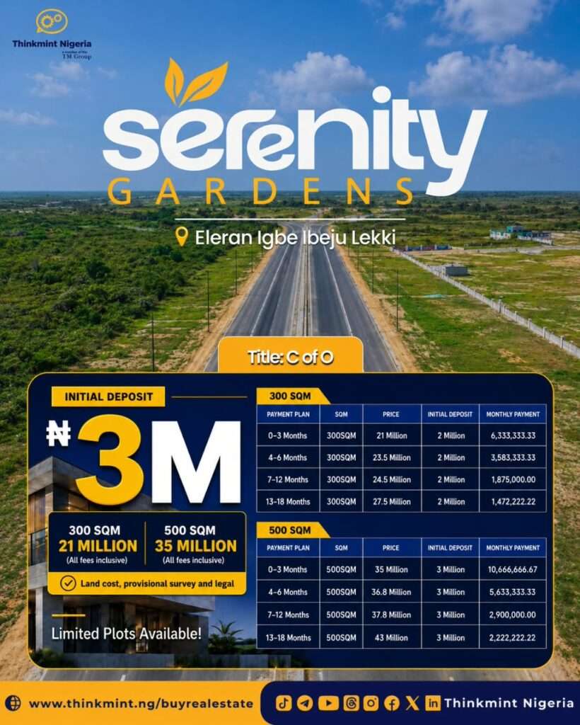 Serenity Gardens:  300sqm Plot of Affordable Land For Sale in Eleran Igbe, Ibeju-Lekki