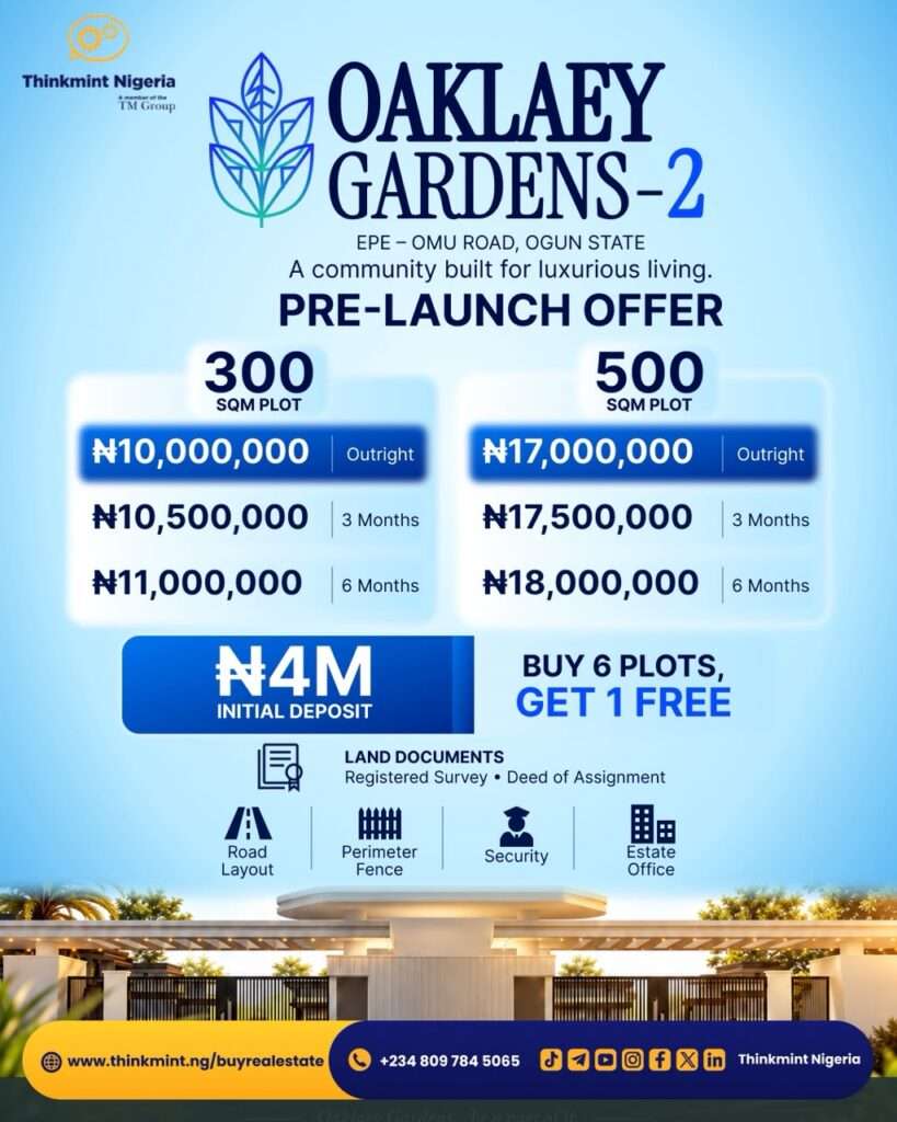 Residential Land for Sale on Epe–Omu Road, Ogun State: 500 sqm at Oaklaey Gardens 2